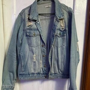 Fashion Nova Light Blue Distressed Jean Jacket